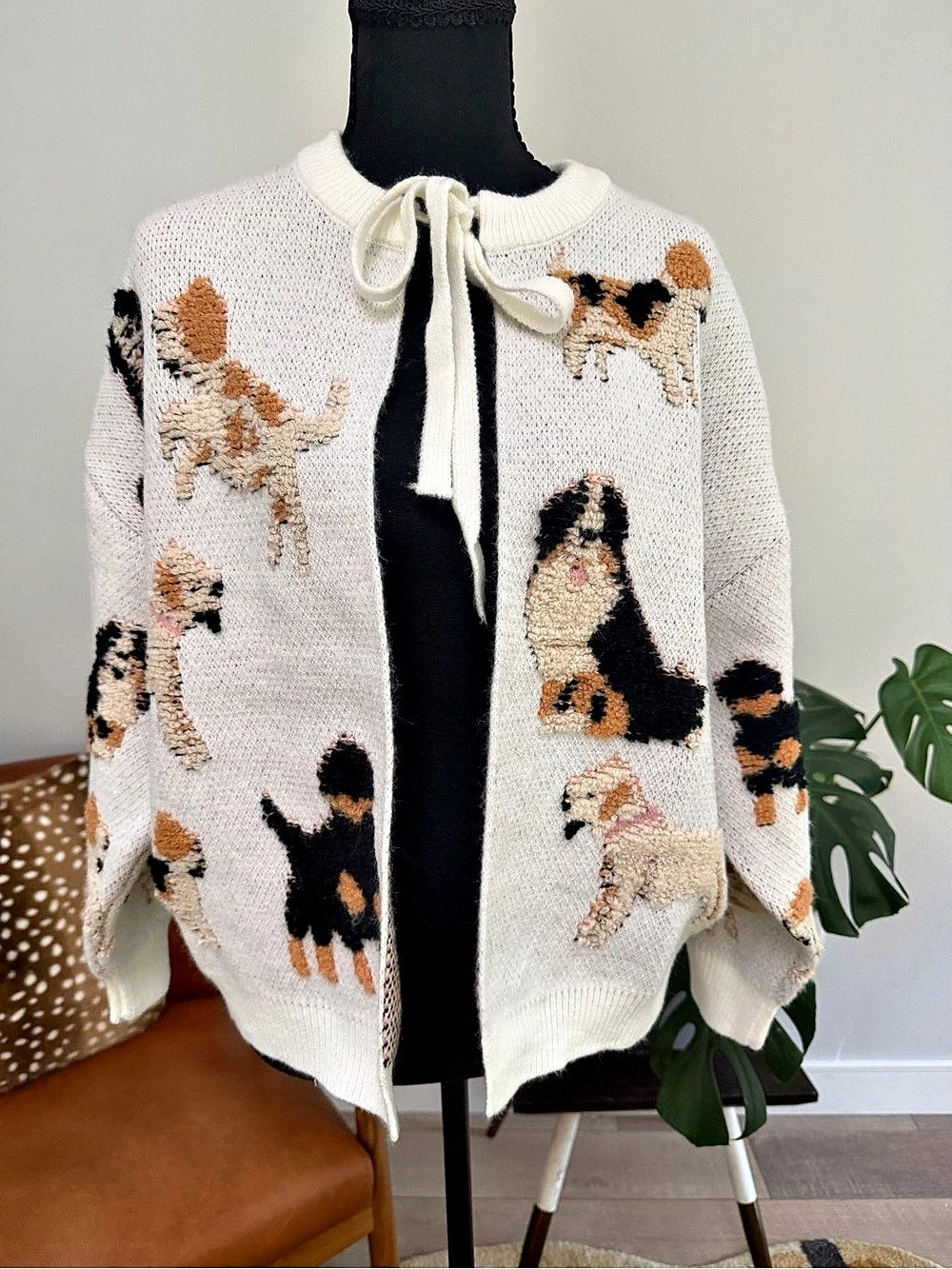 Roffe Dog Print Knit Cardigan NWT